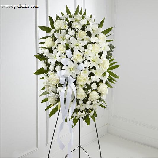 Exquisite Tribute Standing Spray-White Ribbon –  Grass Valley Florist, Grass Valley CA